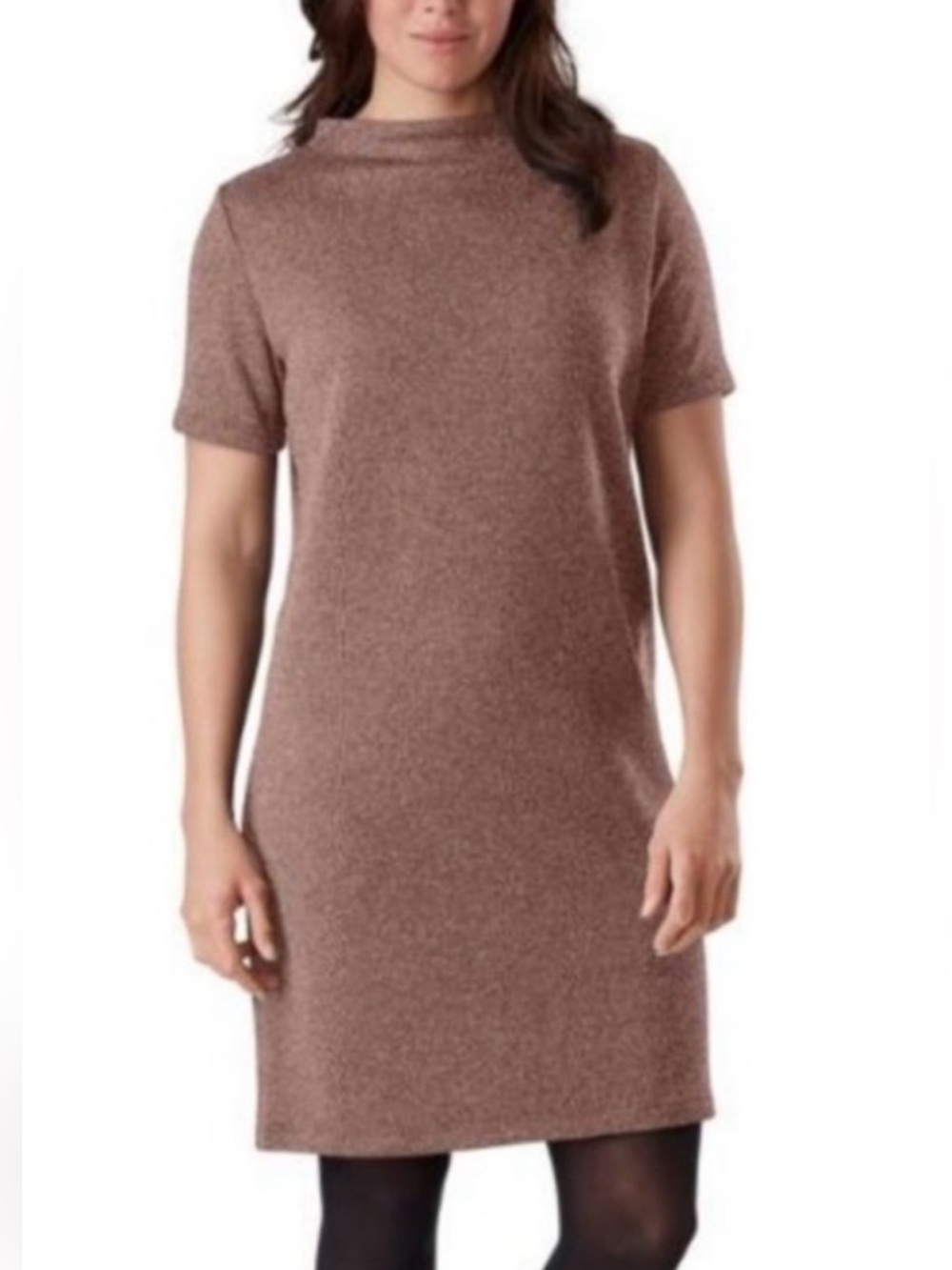 Arc'teryx Laina Short-Sleeve Mock Neck Shift Sweater Dress-Heather Brown